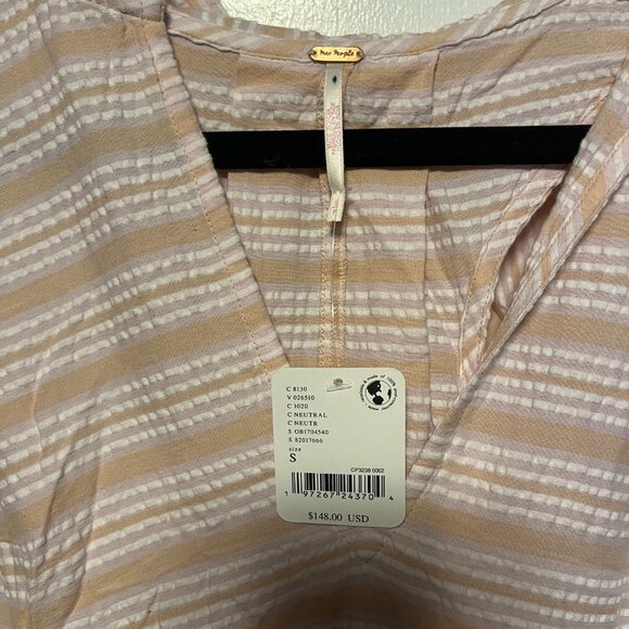 NWT Free People Neutrals Oversize Striped Hoodie Dress Beige/Neutral Women’s S - Picture 2 of 6